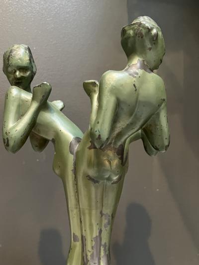  Frankart Inc ART DECO GREEN STYLIZED THREE NUDE ASHTRAY HOLDER BY FRANKART