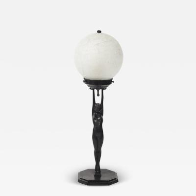  Frankart Inc Art Deco Frankart L210 Nude Bronze Craqueleur White Glass Shade Table Lamp