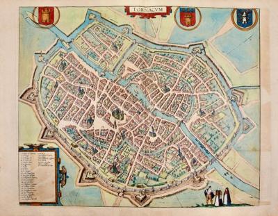  Franz Hogenberg Tournai Tournay Belgium A 16th Century Hand colored Map by Braun Hogenberg