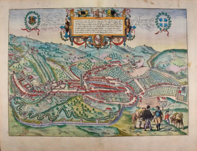  Franz Hogenberg View of Seravalle Italy A 16th Century Hand colored Map by Braun Hogenberg