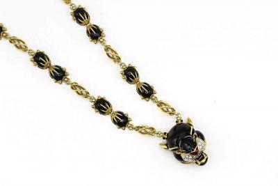  Frascarolo FRASCAROLO 18K YELLOW GOLD PANTHER BLACK ENAMEL NECKLACE