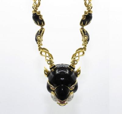  Frascarolo FRASCAROLO 18K YELLOW GOLD PANTHER BLACK ENAMEL NECKLACE