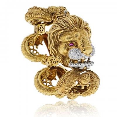  Frascarolo Frascarolo 18K Yellow Gold Diamond Ruby Lion Head Bracelet