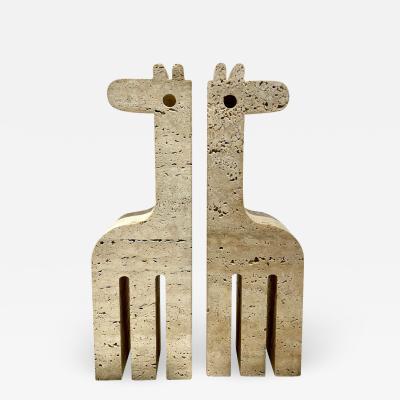  Fratelli Mannelli 1970s Pair of Italian Travertine Giraffe Bookends by Fratelli Mannelli