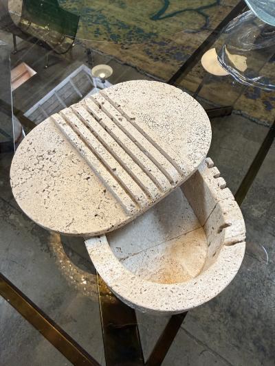  Fratelli Mannelli Fratelli Mannelli Italian Travertine Oval Box with Sculpted Lid