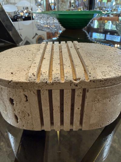  Fratelli Mannelli Fratelli Mannelli Italian Travertine Oval Box with Sculpted Lid