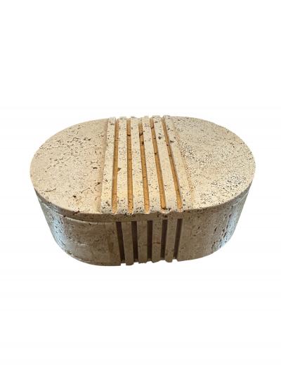  Fratelli Mannelli Fratelli Mannelli Italian Travertine Oval Box with Sculpted Lid
