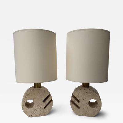  Fratelli Mannelli Pair of Travertine Abstract Sculpture Lamps by Fratelli Mannelli Italy 1970s