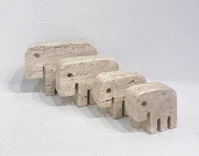  Fratelli Mannelli Set of 4 Travertine Elephant Sculptures by Fratelli Mannelli