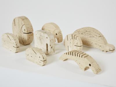 Fratelli Mannelli Set of 8 Fratelli Mannelli travertine animal sculptures 1970