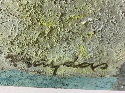  Fraydas MID CENTURY ABSTRACT WOMAN WITH DOG PAINTING SIGNED FRAYDAS