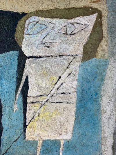  Fraydas MID CENTURY ABSTRACT WOMAN WITH DOG PAINTING SIGNED FRAYDAS