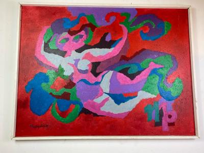  Fraydas POP ART PSYCHEDELIC FLOATING WOMAN PAINTING SIGNED FRAYDAS