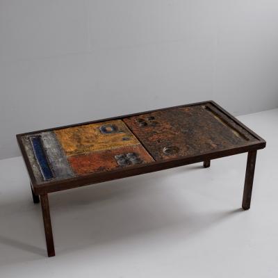  Freres Cloutier 1960s Cloutiers Freres Glazed Lava Coffee Table with Iron Base France