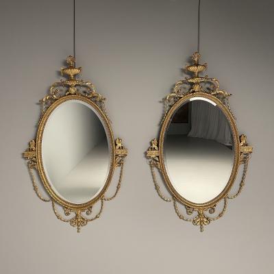  Friedman Brothers Pair of English Regency Style Gilt Wood Oval Mirror Wall Console Over Mantle
