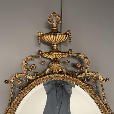  Friedman Brothers Pair of English Regency Style Gilt Wood Oval Mirror Wall Console Over Mantle