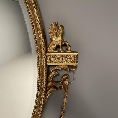  Friedman Brothers Pair of English Regency Style Gilt Wood Oval Mirror Wall Console Over Mantle