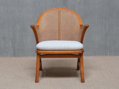  Frits Schlegel Frits Schlegel Attributed Armchair in Cherry Wood Cane Boucl Denmark 1940s