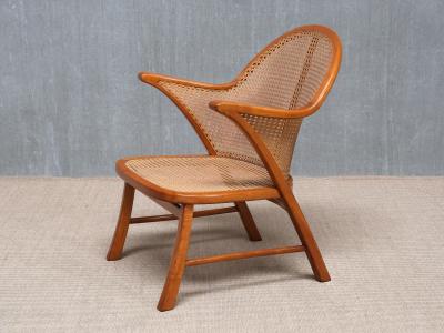 Frits Schlegel Frits Schlegel Attributed Armchair in Cherry Wood Cane Boucl Denmark 1940s