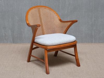  Frits Schlegel Frits Schlegel Attributed Armchair in Cherry Wood Cane Boucl Denmark 1940s