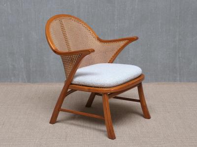  Frits Schlegel Frits Schlegel Attributed Armchair in Cherry Wood Cane Boucl Denmark 1940s