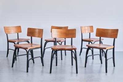  Frits Schlegel Set of Six Frits Schlegel Husum Chairs in Elm Fritz Hansen Denmark 1930s