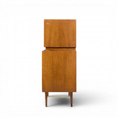  Furnette Inc Paul McCobb Style Furnette Mid Century Walnut and Brass Highboy Dresser
