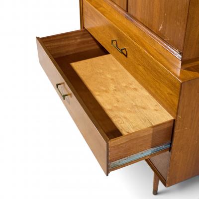  Furnette Inc Paul McCobb Style Furnette Mid Century Walnut and Brass Highboy Dresser