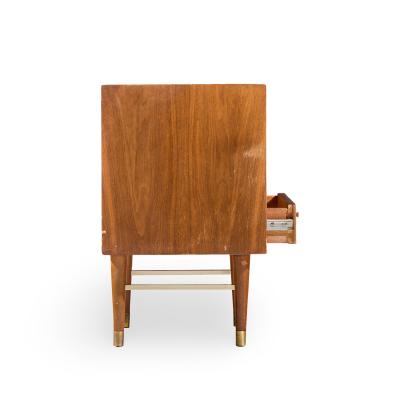  Furnette Inc Paul McCobb Style Furnette Mid Century Walnut and Brass Nightstands Pair
