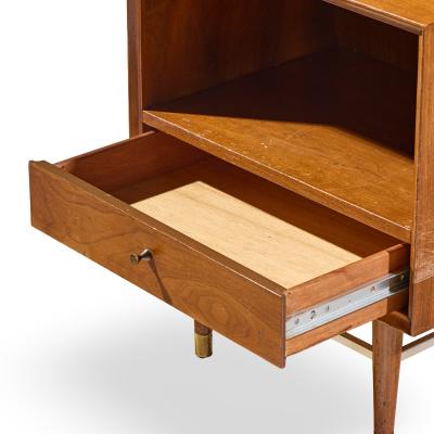  Furnette Inc Paul McCobb Style Furnette Mid Century Walnut and Brass Nightstands Pair