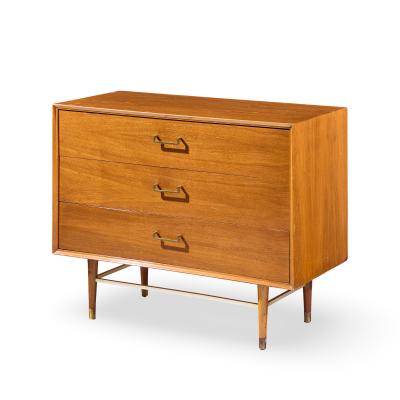  Furnette Inc Paul McCobb Style Furnette Mid Century Walnut and Brass Three Drawer Dresser