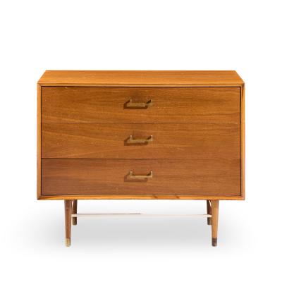  Furnette Inc Paul McCobb Style Furnette Mid Century Walnut and Brass Three Drawer Dresser
