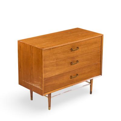 Furnette Inc Paul McCobb Style Furnette Mid Century Walnut and Brass Three Drawer Dresser