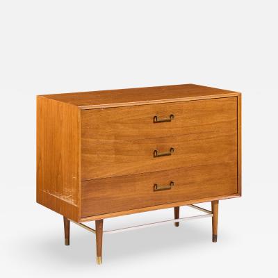  Furnette Inc Paul McCobb Style Furnette Mid Century Walnut and Brass Three Drawer Dresser