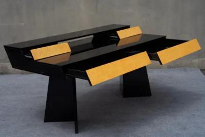  G C Italia Post Modern Italian Executive Desk Piano Black Burl by G C Italia Art Deco Style