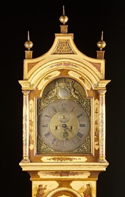  G Sergeant Antiques White Lacquered Chinoiserie Tall Clock Robert Player London active 1700 1740 