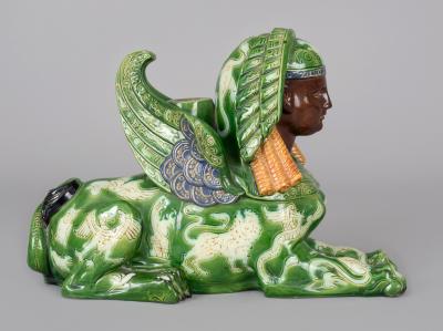  G St French Majolica Winged Sphinx Candle Holder