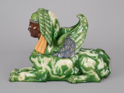  G St French Majolica Winged Sphinx Candle Holder