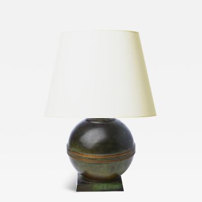  GAB Guldsmedsaktiebolaget Art Deco Globe Table Lamp in Patinated Bronze by GAB