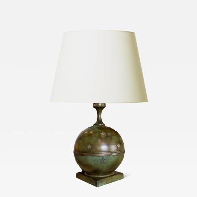  GAB Guldsmedsaktiebolaget Art Deco Table Lamp with Star Motifs in Patinated Bronze by GAB