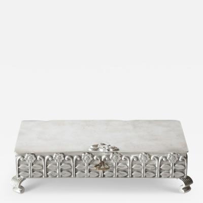  GAB Guldsmedsaktiebolaget Jewelry Box with Floral Reliefs in Pewter by GAB