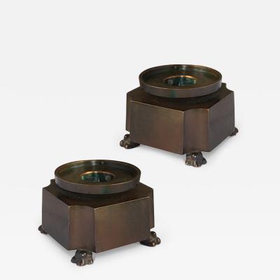  GAB Guldsmedsaktiebolaget Pair of Lyrical Art Deco Candle Holders in Bronze by GAB