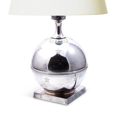  GAB Guldsmedsaktiebolaget Silvered Art Deco Lamp with Star Motifs by GAB