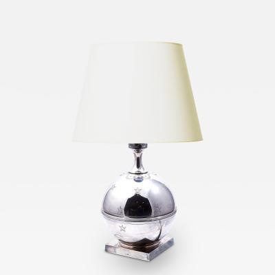  GAB Guldsmedsaktiebolaget Silvered Art Deco Lamp with Star Motifs by GAB