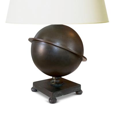  GAB Guldsmedsaktiebolaget Swedish Art Deco Saturn Table Lamp in Patinated Bronze