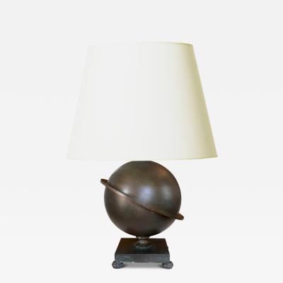  GAB Guldsmedsaktiebolaget Swedish Art Deco Saturn Table Lamp in Patinated Bronze