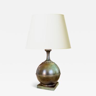  GAB Guldsmedsaktiebolaget Swedish Art Deco Table Lamp in Patinated Bronze by GAB