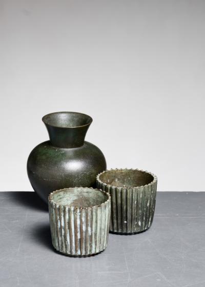  GAB Set of bronze GAB vase and 2 Argentor bowls
