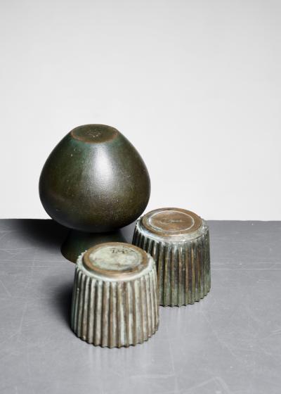  GAB Set of bronze GAB vase and 2 Argentor bowls