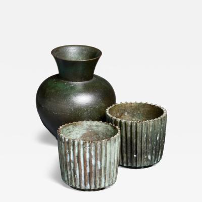  GAB Set of bronze GAB vase and 2 Argentor bowls